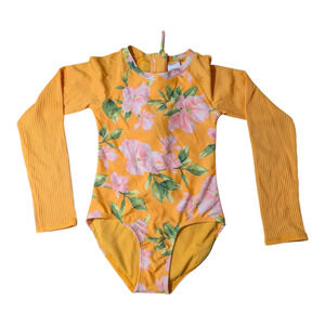 Art Class Girls Floral Print Long-Sleeve Back-Zip One-Piece Rash Guard Size S 6x